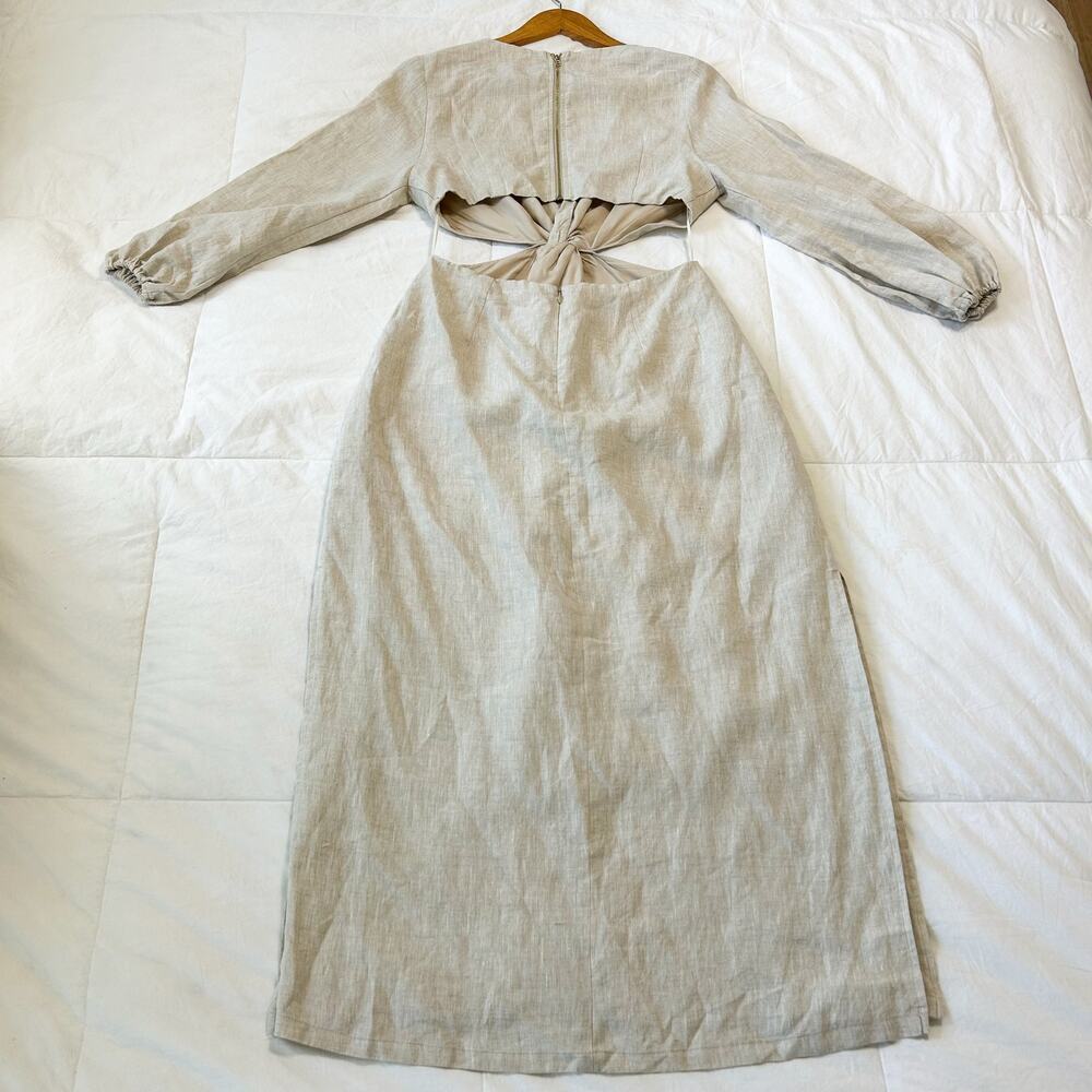 NWOT Dissh Tina Natural Linen Twist Midi Dress Beige Cutout Size 6 - Picture 8 of 11
